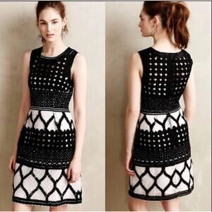 Anthropologie Baraschi Rona Basketweave Dress 2 Black White Modern Art Cocktail